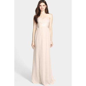 AMSALE Illusion Yoke Crinkled Silk Chiffon Gown Wedding BELINI (LIGHT PEACH PINK